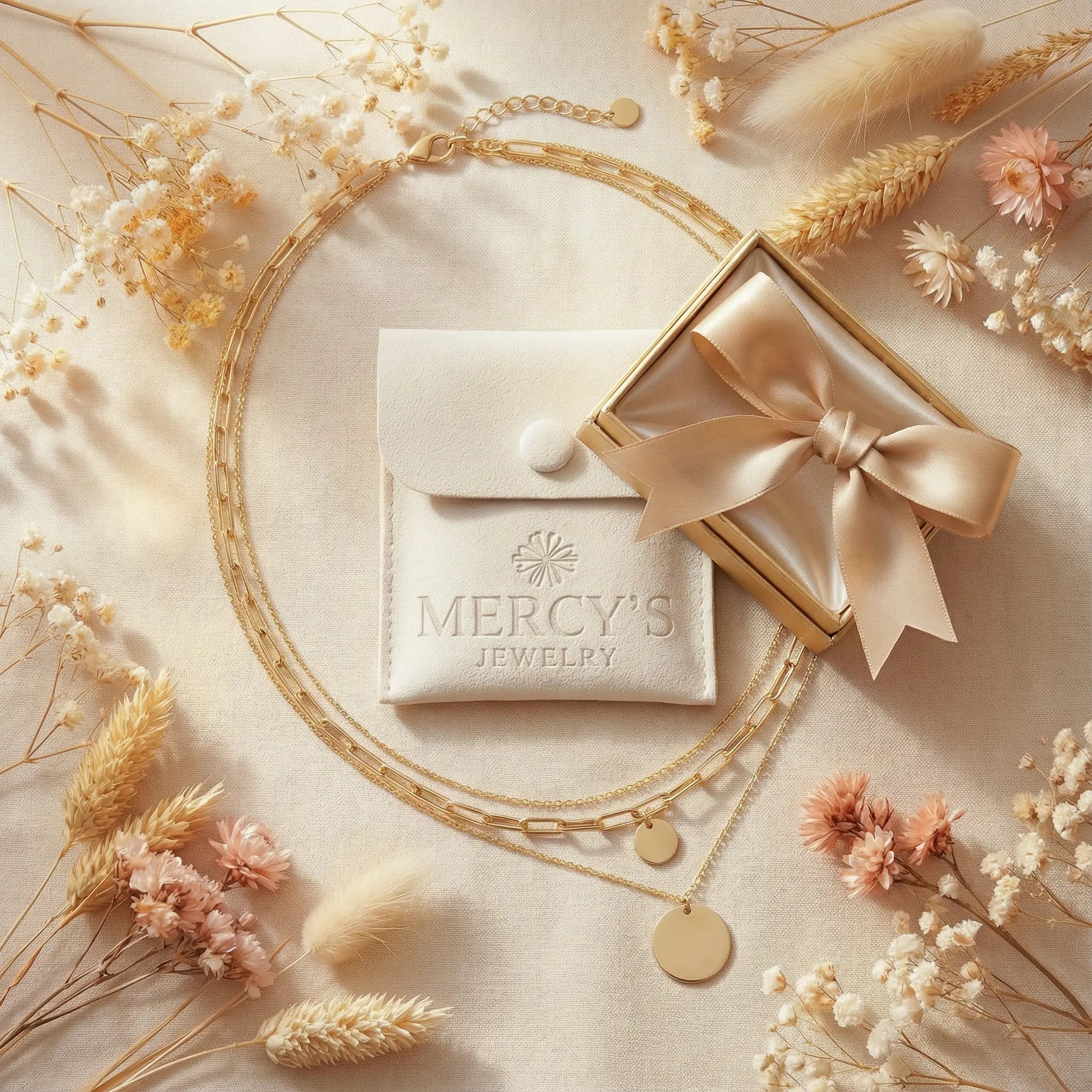 Mercy’s Jewelry Geschenkbox in Gold mit Schleife – stilvolle Verpackung für Geschenke ab 50 Euro in der Kollektion Goldene Zeiten