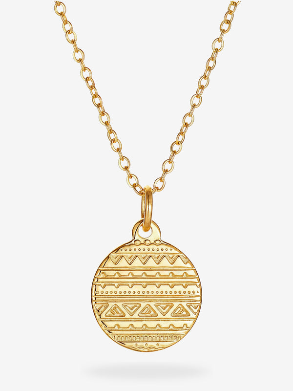 Caleni Kette, Coin-Anhänger mit Ethno-Prägung aus 316L Edelstahl