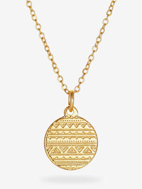 Caleni Kette, Coin-Anhänger mit Ethno-Prägung aus 316L Edelstahl