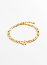 Linaya Armband, doppelreihig mit Blüten-Charm aus 316L Edelstahl