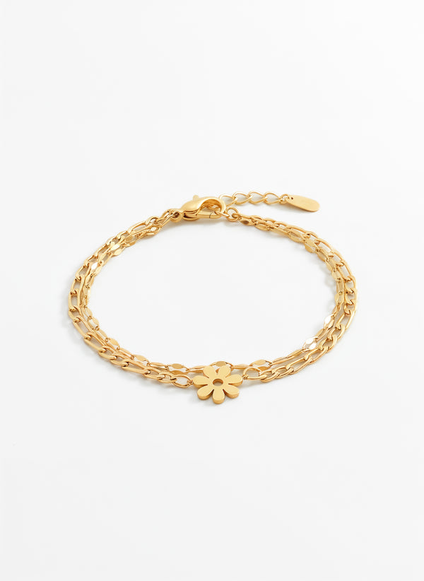 Linaya Armband, doppelreihig mit Blüten-Charm aus 316L Edelstahl