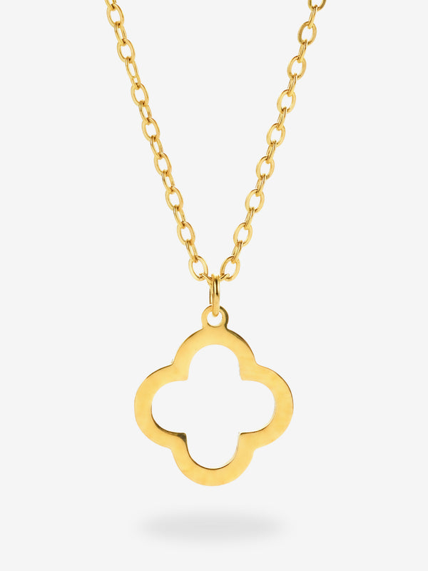 Thaleya Kette mit offenem Kleeblatt-Anhänger aus 316L Edelstahl, 18K vergoldet