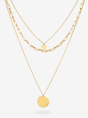 Sienna Layers Kette in Gold, drei Reihen mit Paperclip-Gliedern und Coin-Anhänger