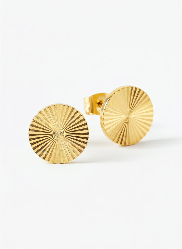 Elira Ohrstecker, goldene Scheiben mit Strahlen-Gravur aus 316L Edelstahl