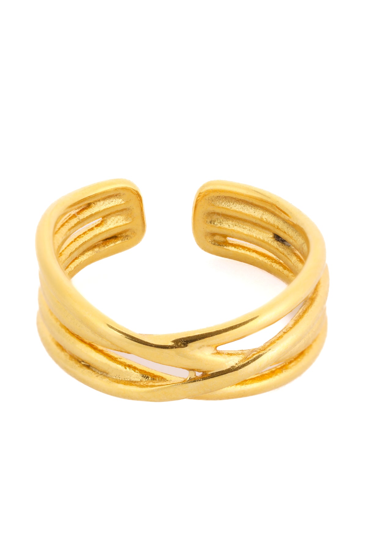 Elanira Ring – Edelstahl 18K vergoldet, mehrreihiger Crossover-Ring, freigestelltes Produktfoto