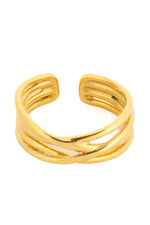 Elanira Ring – Edelstahl 18K vergoldet, mehrreihiger Crossover-Ring, freigestelltes Produktfoto