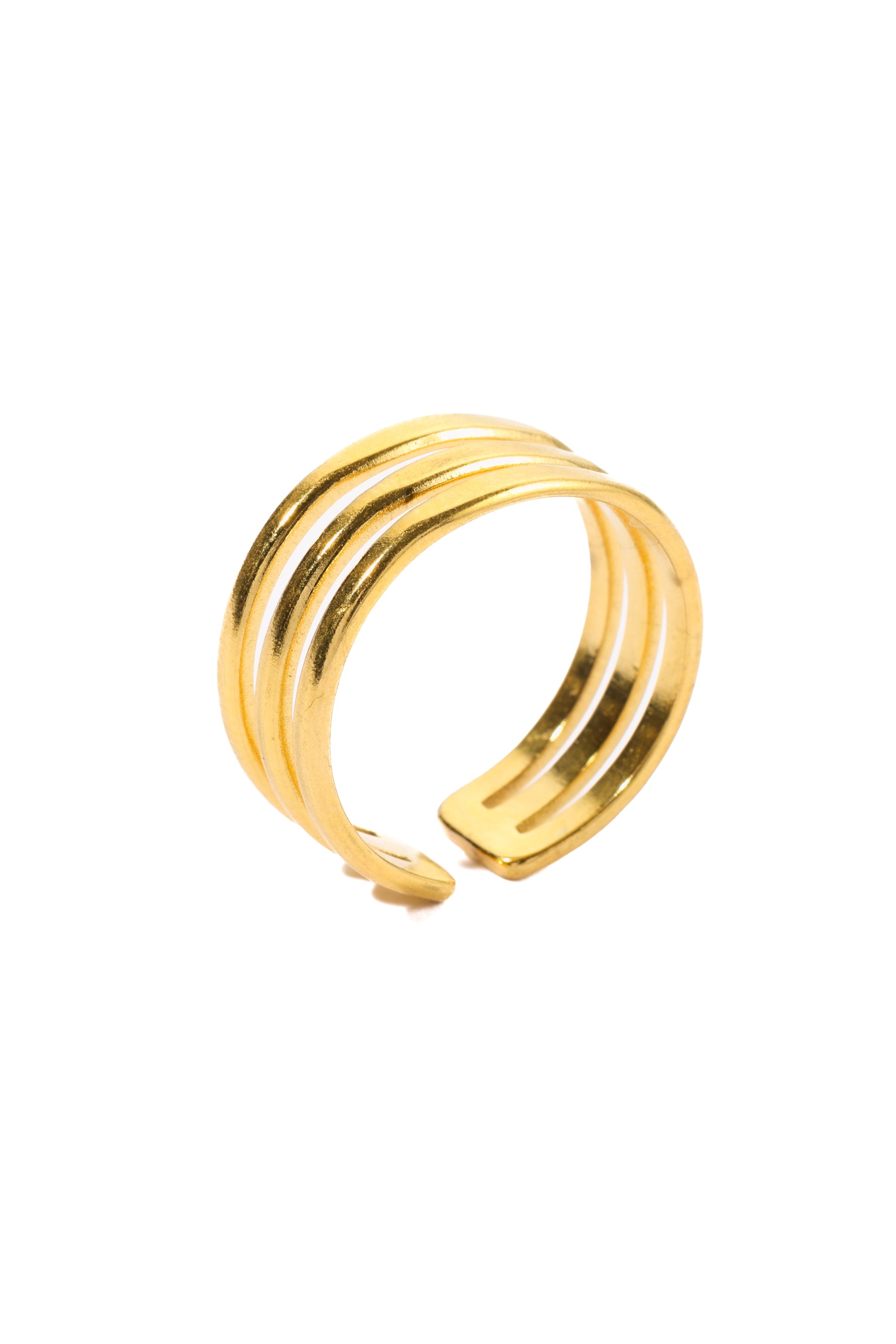 Kelana Ring – Edelstahl 18K vergoldet, breiter mehrreihiger Ring, freigestelltes Produktfoto