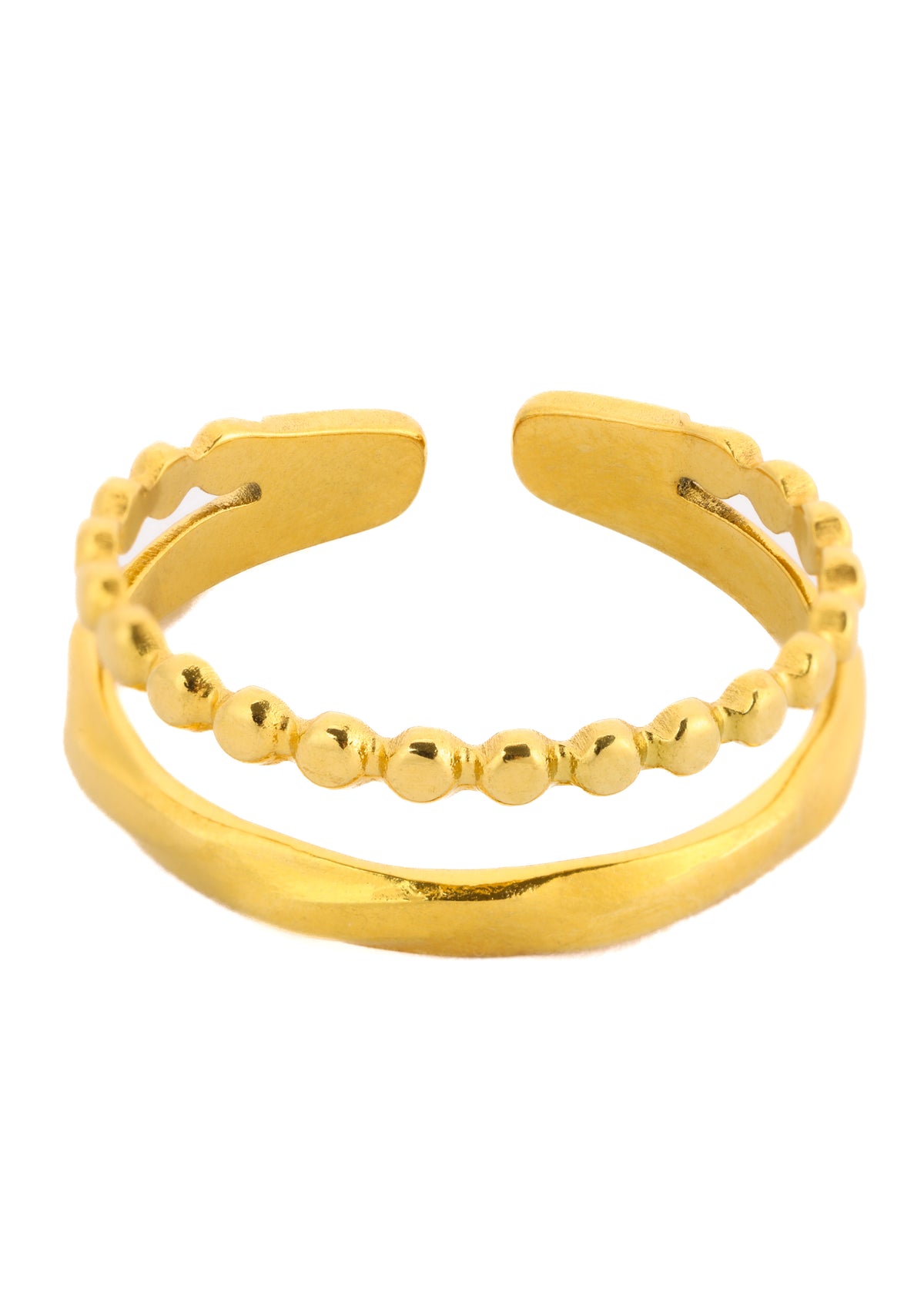 Nayomi Ring – Edelstahl 18K vergoldet, zweireihiger Stacking-Ring, freigestelltes Produktfoto
