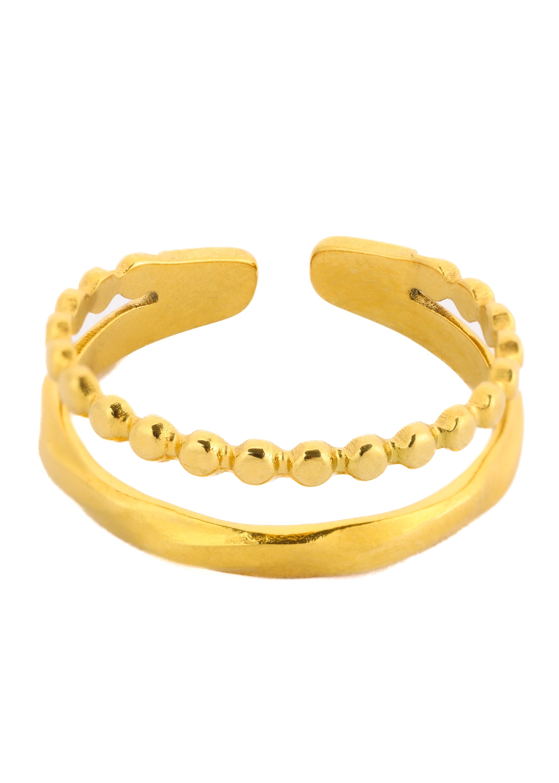 Nayomi Ring – Edelstahl 18K vergoldet, zweireihiger Stacking-Ring, freigestelltes Produktfoto