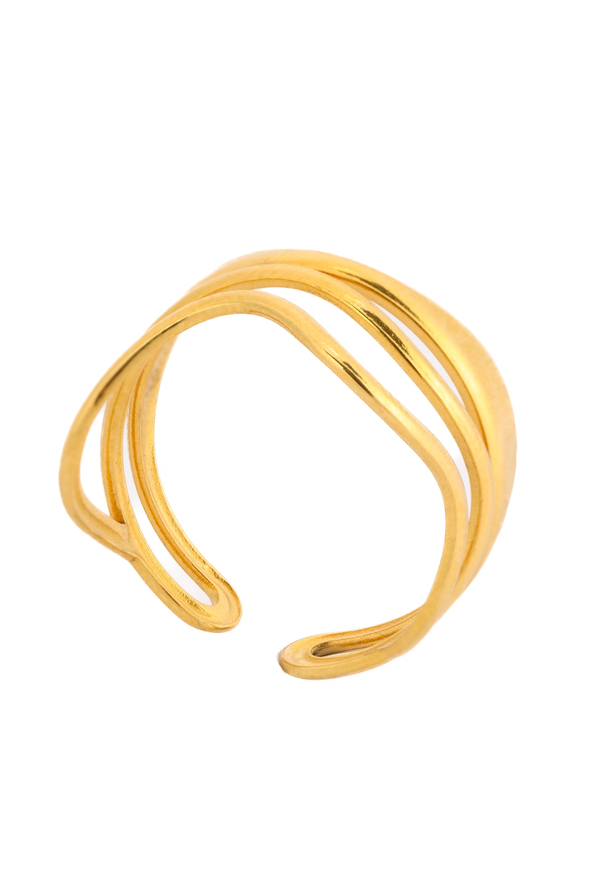 Tavinea Ring – Edelstahl 18K vergoldet, Statement-Ring mit breitem dreireihigem Design, freigestelltes Produktfoto