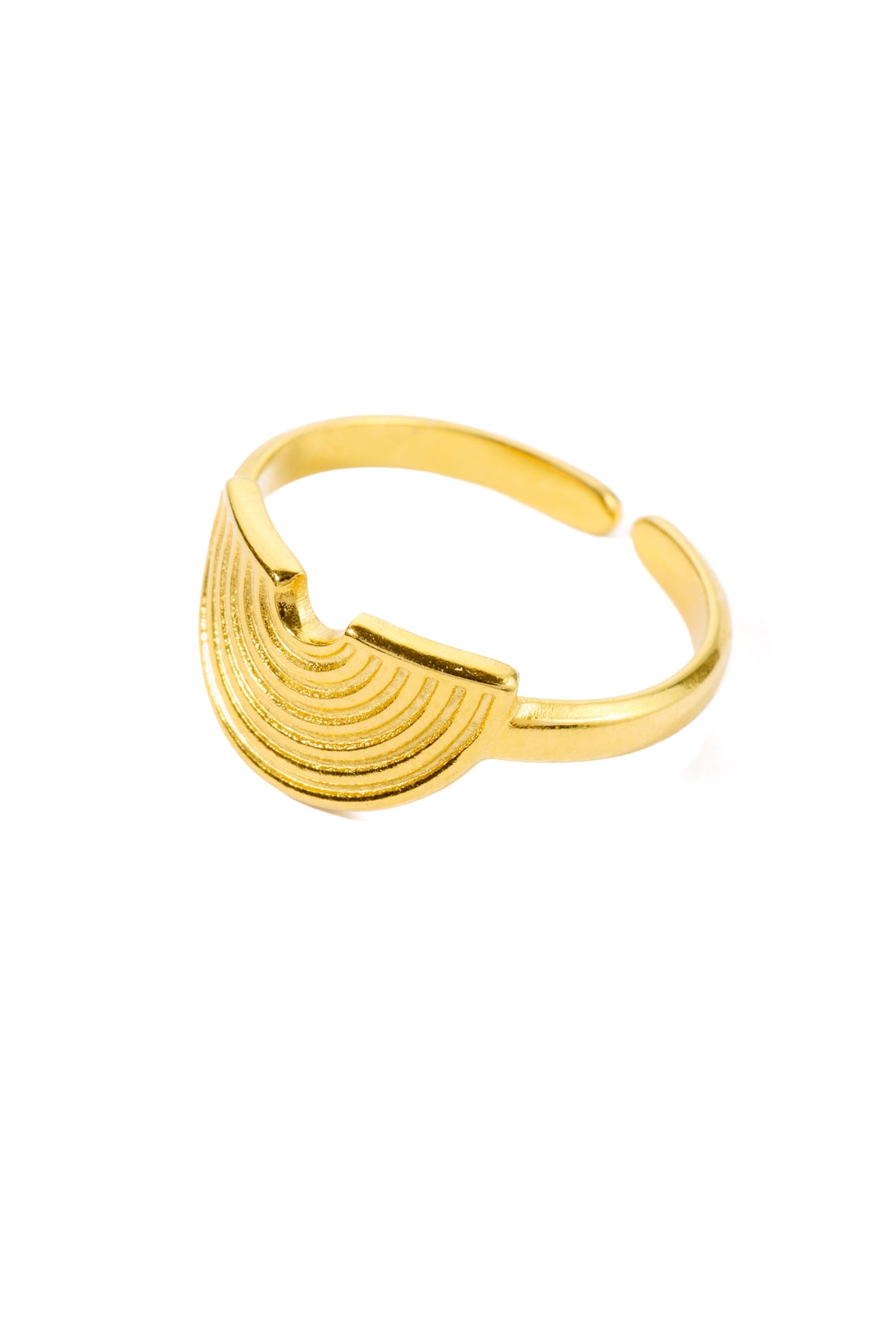 Valina Ring – Edelstahl 18K vergoldet, Statement-Ring mit Symbol-Design, freigestelltes Produktfoto