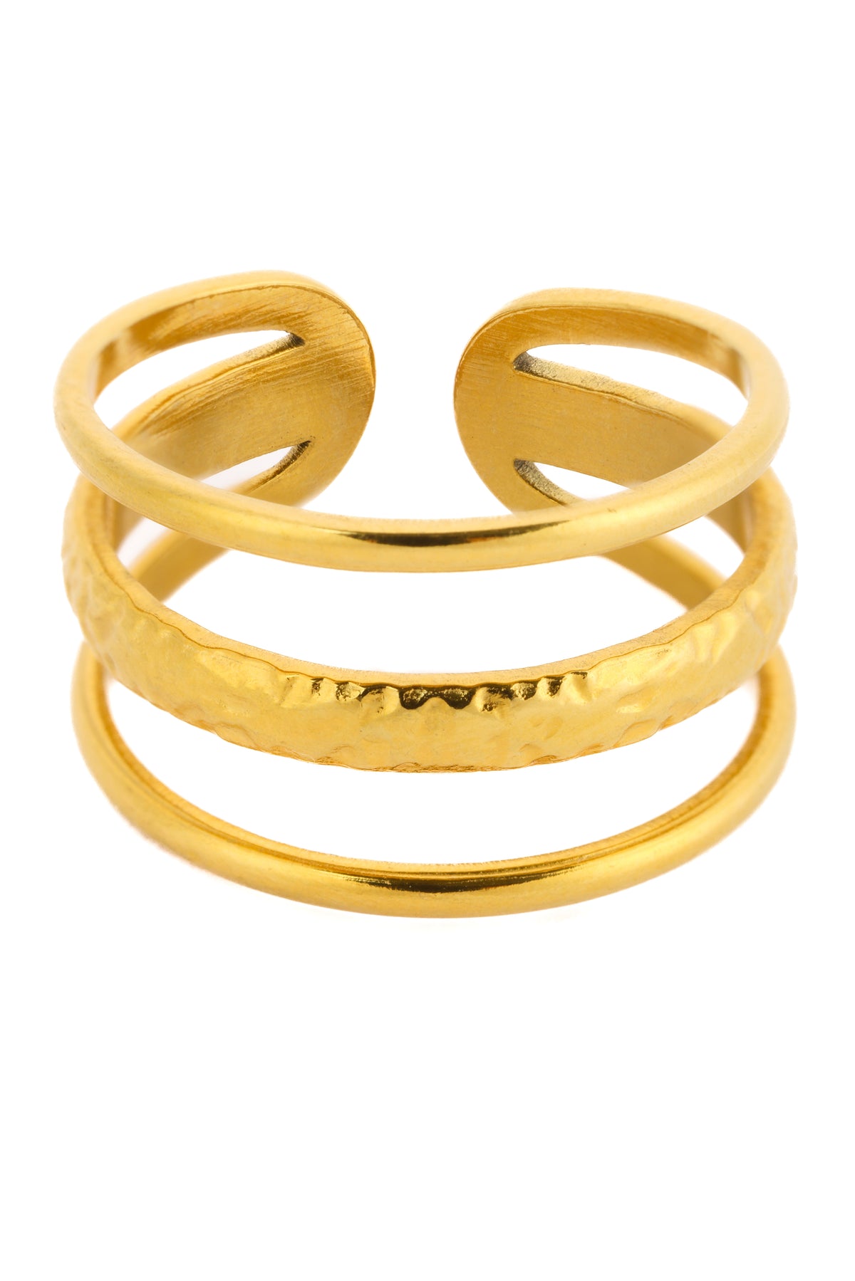 Vionna Ring – Edelstahl 14K vergoldet, dreireihiges Design, freigestelltes Produktfoto