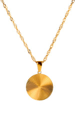 Elira Kette – Edelstahl 18K vergoldet, Coin-Anhänger mit Sonnenmotiv, freigestelltes Produktfoto frontal