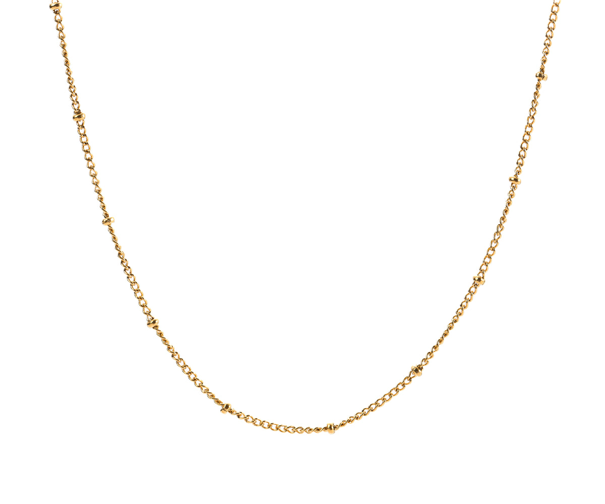 Enira Kette – Edelstahl 18K vergoldet, feine Gliederkette mit goldenen Kügelchen, freigestelltes Produktfoto