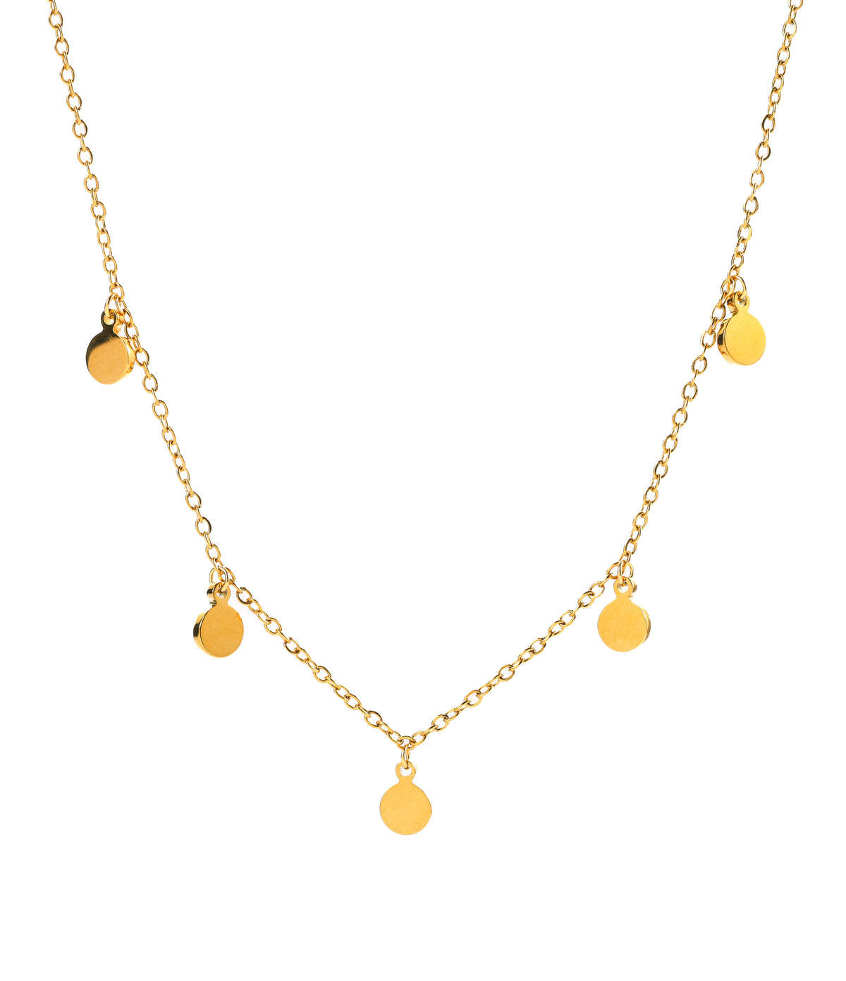 Kaira Halskette – Edelstahl 18K vergoldet, goldene Plättchen-Kette, freigestelltes Produktfoto