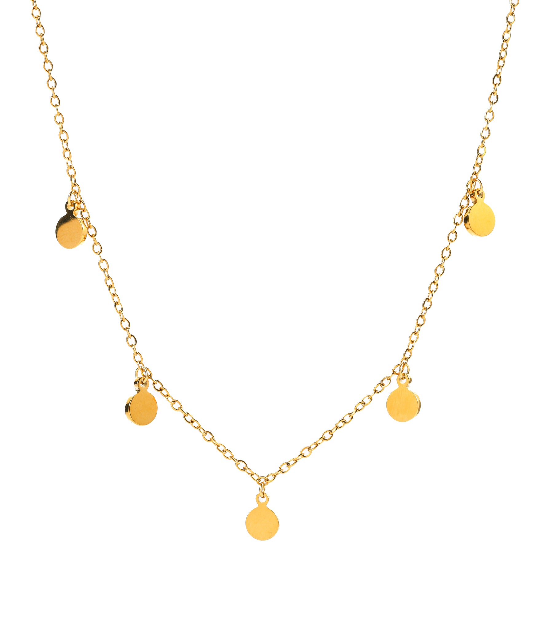 Kaira Halskette – Edelstahl 18K vergoldet, goldene Plättchen-Kette, freigestelltes Produktfoto