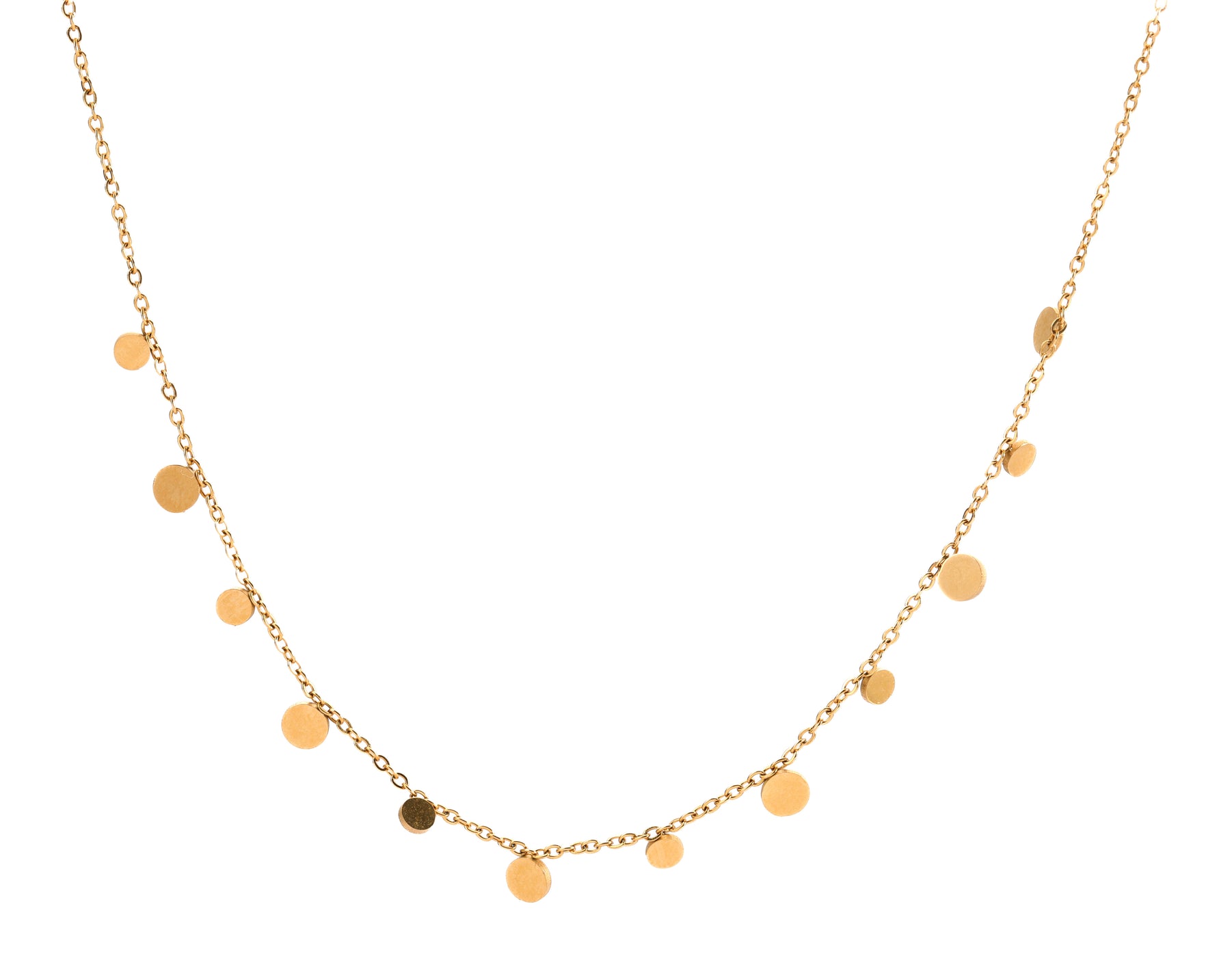 Lyra Halskette – Edelstahl 18K vergoldet, Plättchen-Kette in elegantem Design, freigestelltes Produktfoto