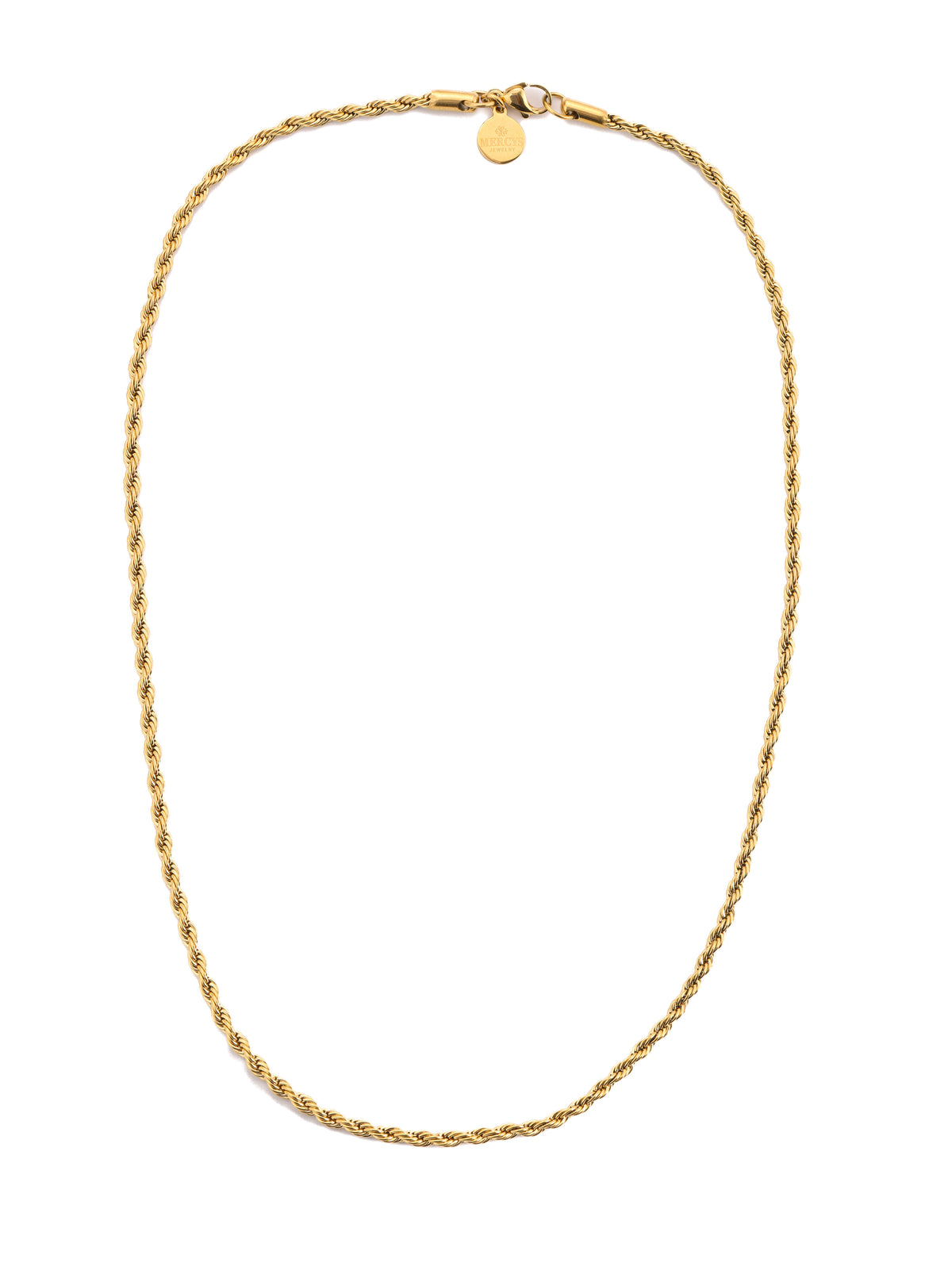 Tharien Kette – Edelstahl 18K vergoldet, Rope-Kette in gedrehter Form mit Verschluss, freigestelltes Produktfoto