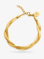Mercy's Jewelry Velira Double Armband: zwei flache Snake-Chain-Stränge ineinander gedreht, Edelstahl 18K vergoldet, mit Verlängerung und Logo-Anhänger