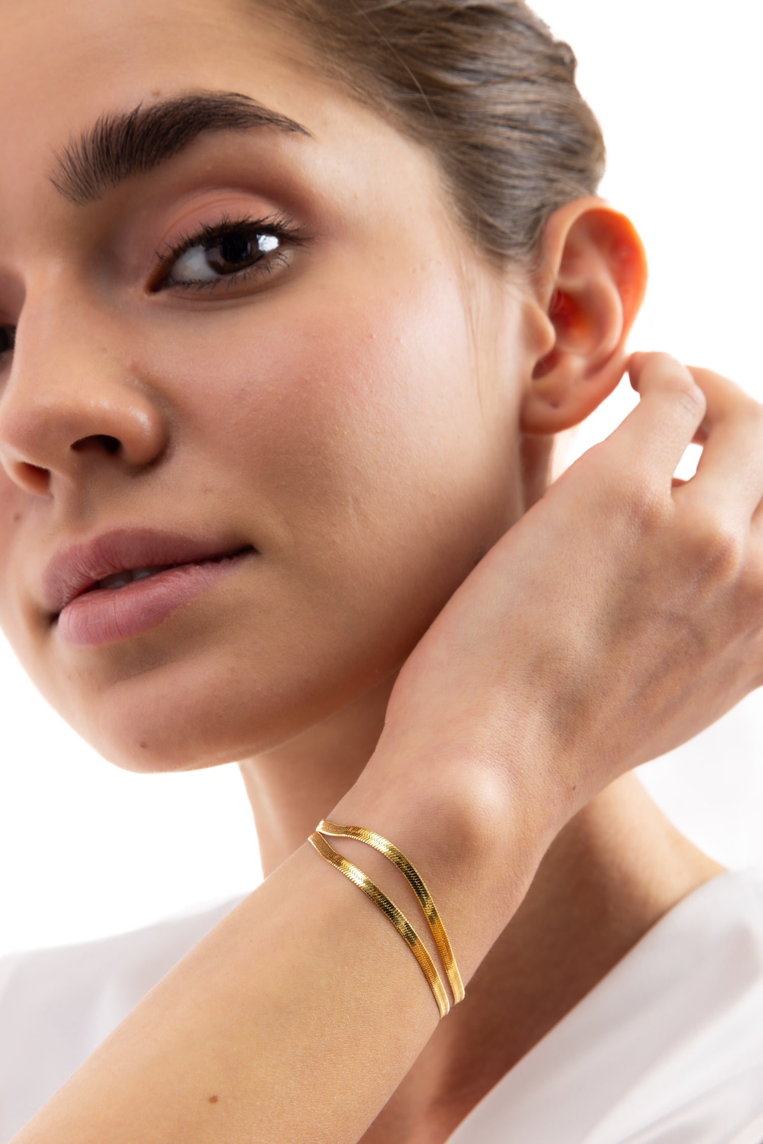 Mercy’s Jewelry Velira Armband – doppelreihige Snake-Kette, Edelstahl 18K vergoldet, am Handgelenk