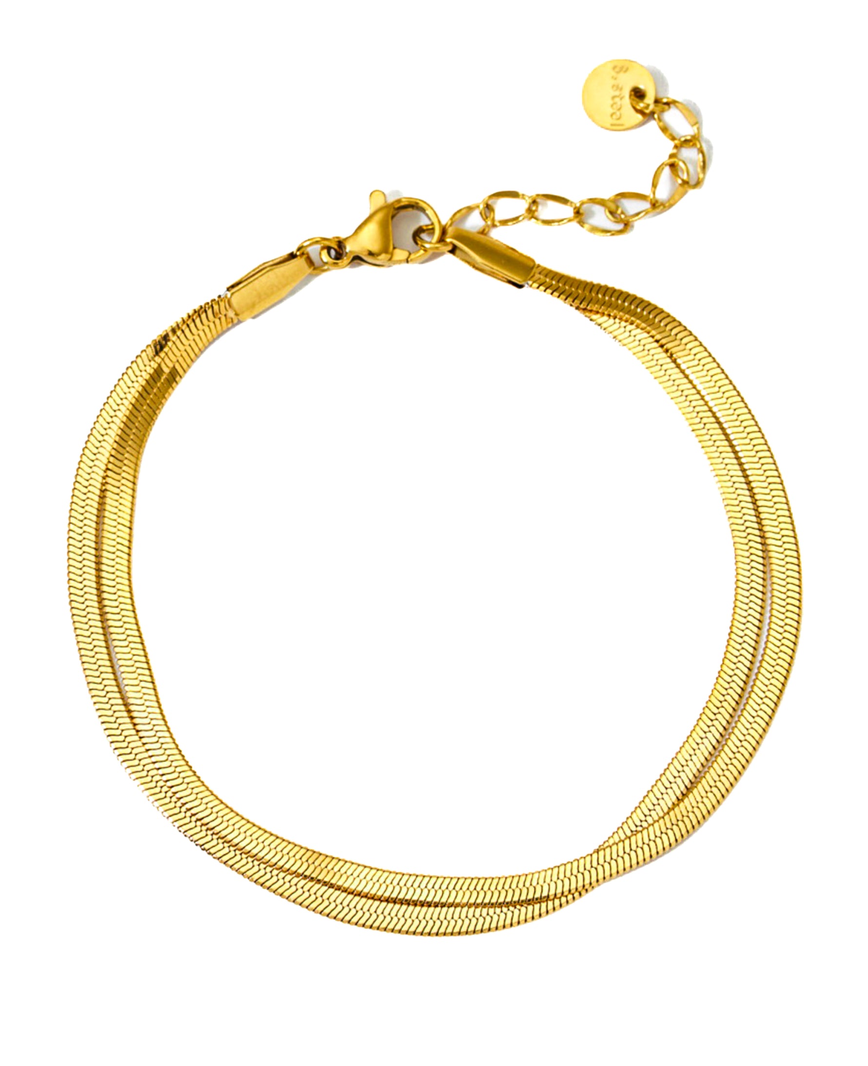 Freisteller: Velira Armband, doppelte Snake-Kette aus Edelstahl 18K vergoldet, auf Weiß